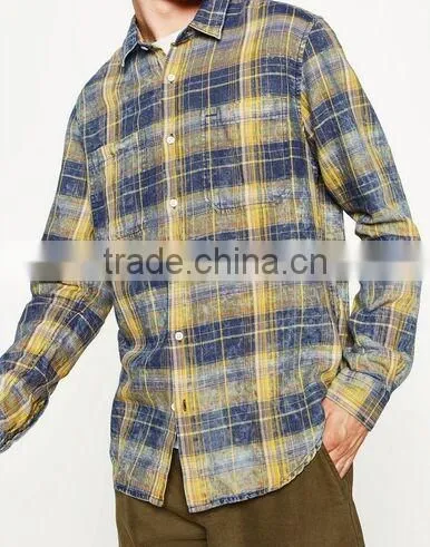 Youth grid comfortable leisure cotton short sleeve shirt