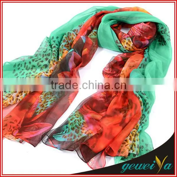 Leopard Flower Printed Chiffon Latest Scarf Designs