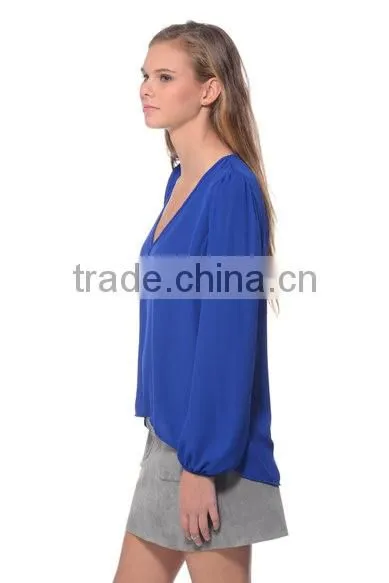 Fashion Sexy Indian Women Long Sleeve V Neck In Blouse Girls Solid Color Casual Chiffon Shirts