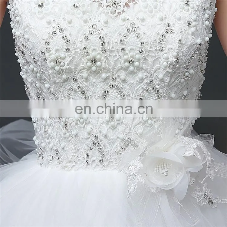 HS1601 Vintage Lace Applique Elegant White Ruched Tulle Wedding Dress 2017