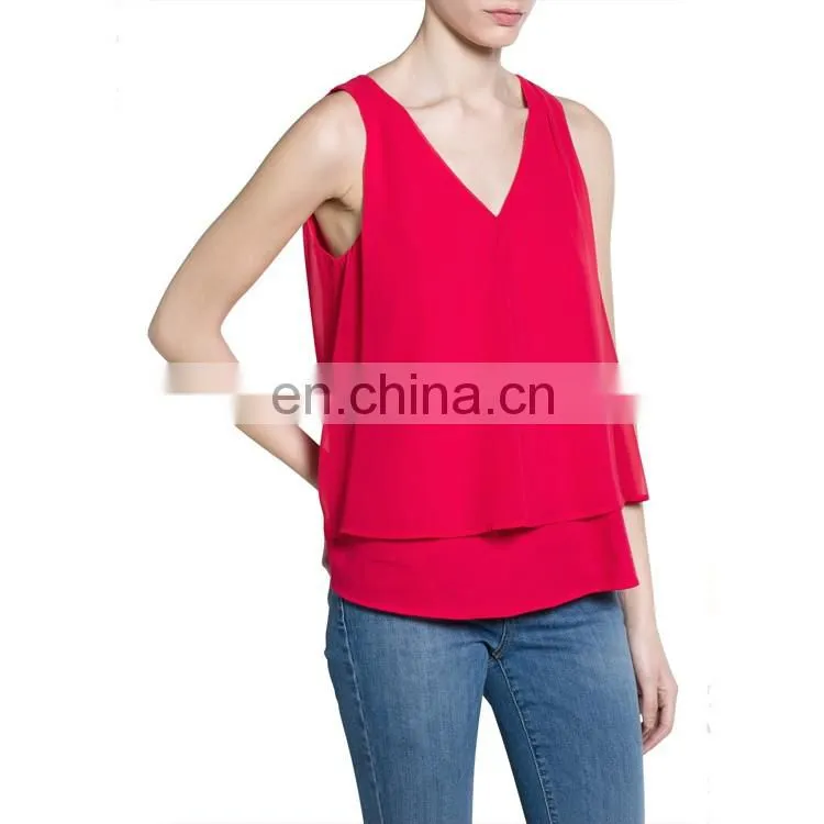 Wholesale China Women Clothing Sleeveless Double-deck Chiffon Top For Ladies 2016