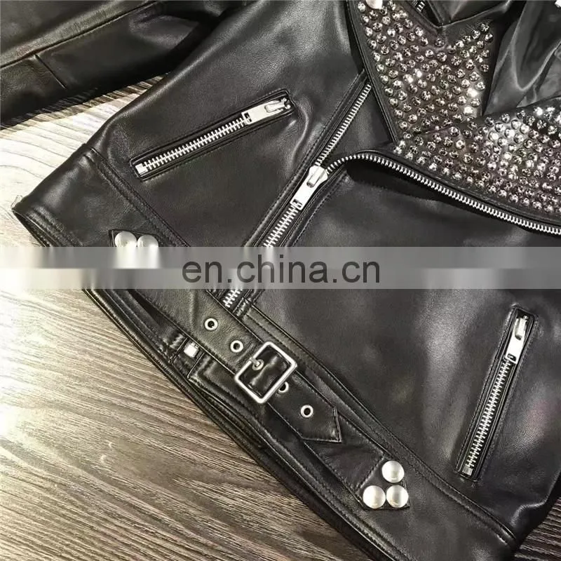 High Quality Custom Design Fashion Motocycle Jackets Black Short Women Biker Leather Jacket