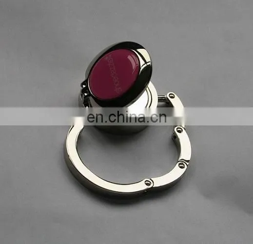 Metal bag hanger hook with compact mirror