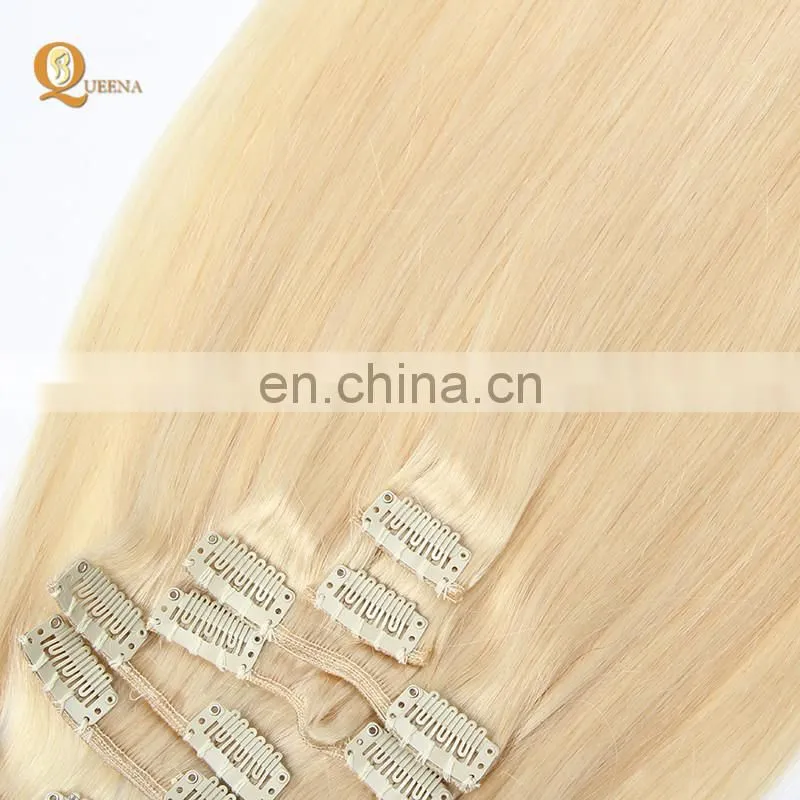 Factory Wholesale Platinum Blonde Indian Human Hair 150g 220g Remy Clip in Hair Extension