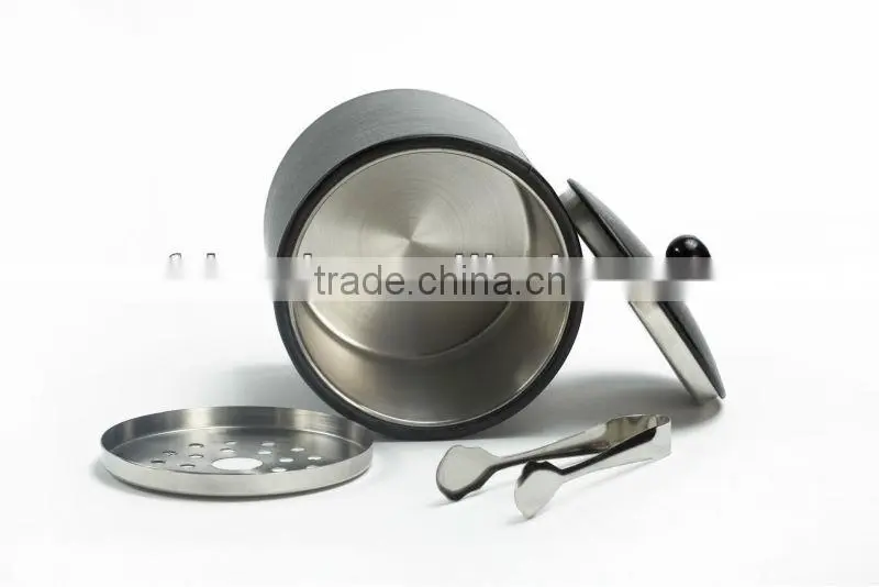 High Quality Stainless Steel And Leather Metal Ice Bucket With Tong&Lid KL-A224