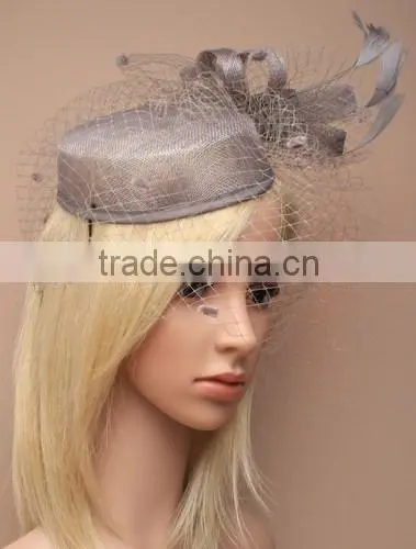 New Coming Fashion Chuch/Races Sinamay Base Top Fascinator Hat With Veil