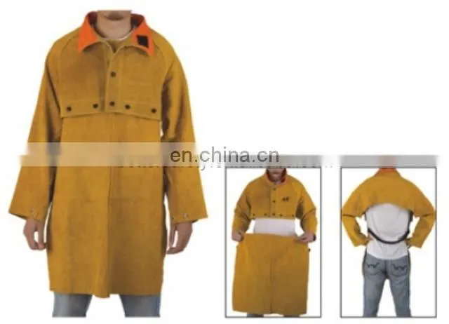 Yellow Split Cow Leather Welding Cape Sleeves With Detachable Leather Bib Welding Apron