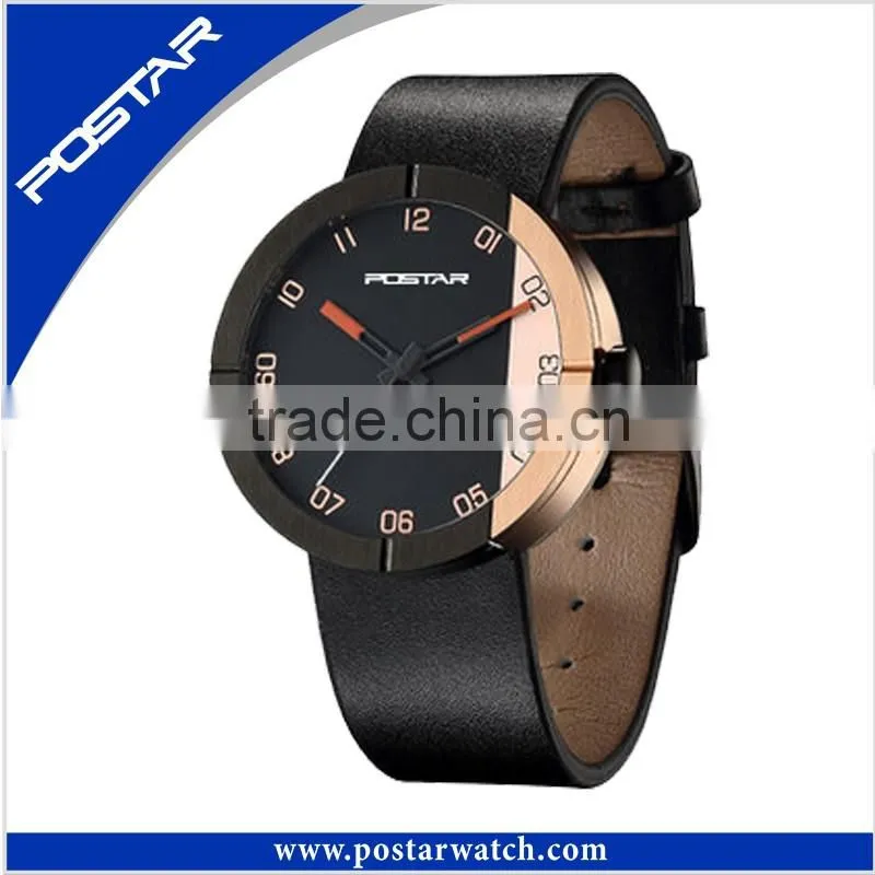 Unique Design Dial Fashion Wrist Watches with Genuine Leather Band