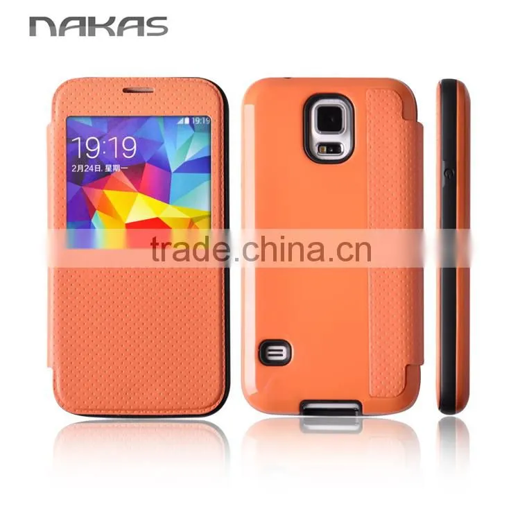 window smart view leather flip phone cover for Samsung galaxy S5