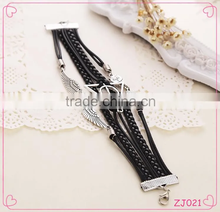 2015 new desigh women and mens leather alloy bracelet layered men leather bracelet