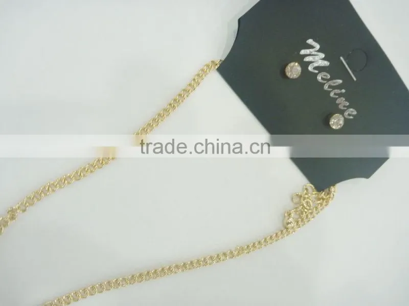 FASHION BIG STONE PENDANT NECKLACE EARRING SET WITH CHAIN TASSEL