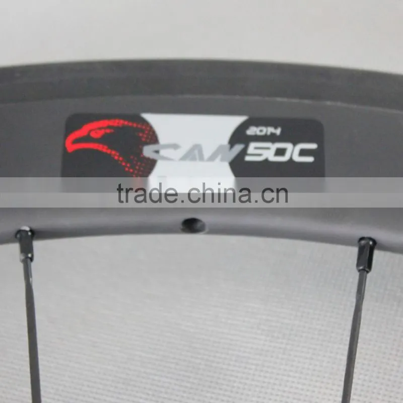 ICAN 700c road disc brake carbon wheel,bicycle carbon wheelset 50mm CX-Ray spokes V brake 50c