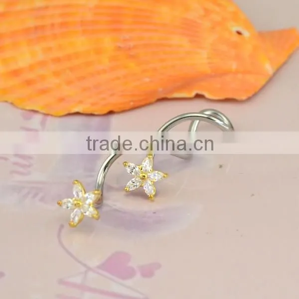 Custom-made flower zircon medical steel hypoallergenic special spiral navel ring