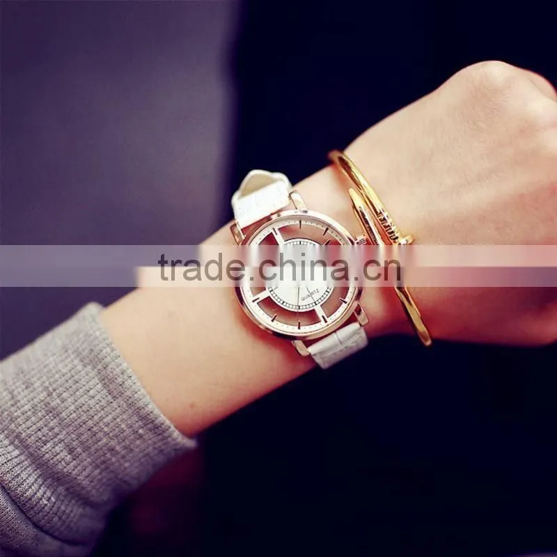 ROSIVGA Korean Transparent Hollow Skeleton dress Wristwatch men Women Watches Fashion Casual Leather Couple clock Dress Watch