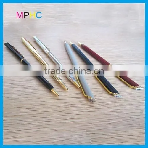 Popular promotional slim thin cross hotel used metal ball pen with Epoxy logo