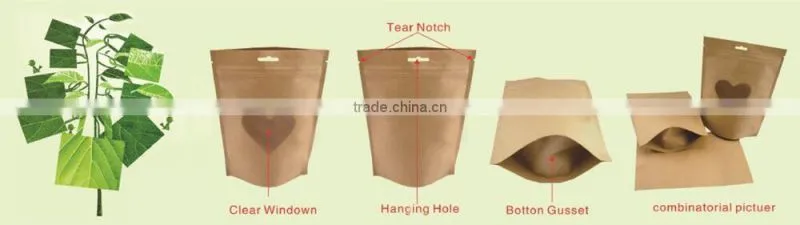 High quality food grade paper stand up pouch with zipper