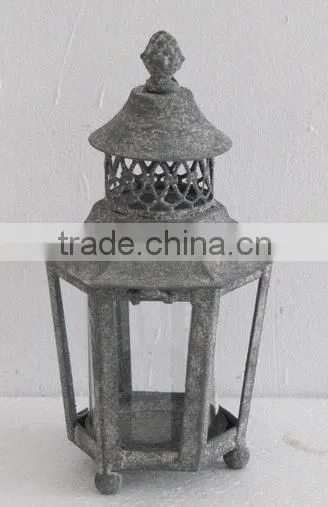 100527F- hexagonal metal candle lantern