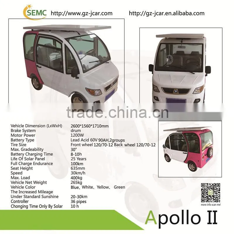 Top sell 4 seaters solar electric car& motorcycle, scooter electric &bike with solar panel(60V 1200W)