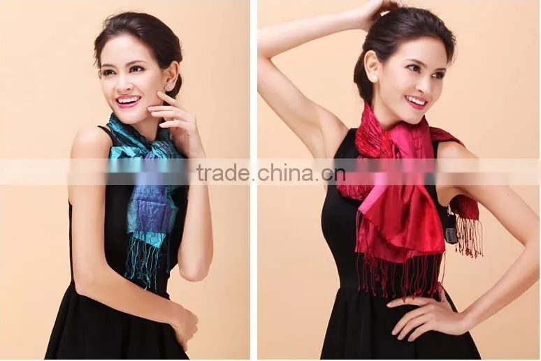Customized silk long scarf with tassels