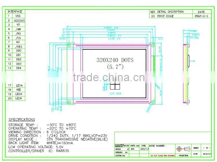 graphic 320x240 module display, transflective STN,5.7" lcd display