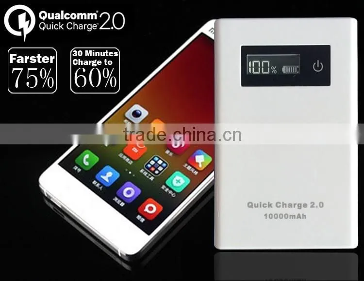 QC2.0 qualcomm Quick charge 2.0 10000mA Dual port power bank with LED Indicators
