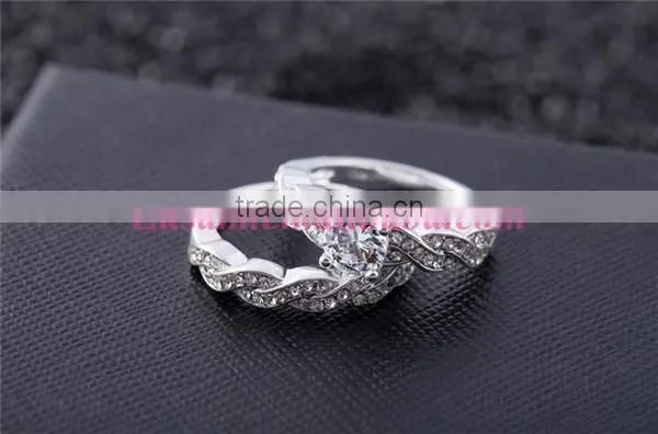Custom silver crystal wedding ring/diamond engagement ring