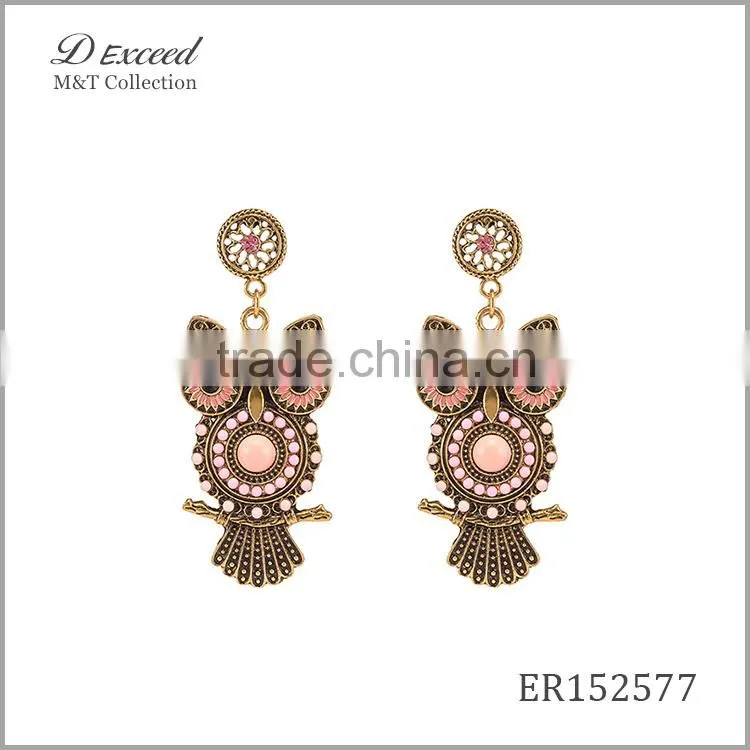Wholesale Jewelry 2016 Designs Women's Ethnic Bohemian Earrings Owl Gold/Silver Plating Drop Earrings
