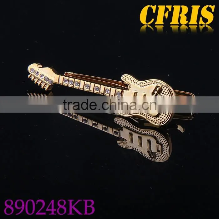 Crystal Inlaid Tie Bar,Guitar Design Tie Clip Multi-Color Choosed