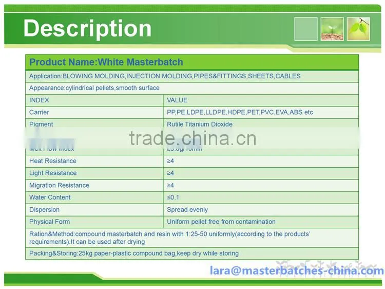 50% TIO2&70% TIO2 White Masterbatch for Films like Shopping Bags