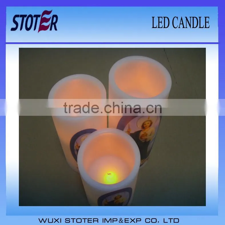 cheap led candle with Beach design printed/customized design/battery operated candle