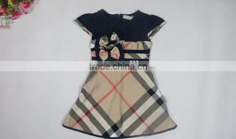 2016 summer Baby Girls grid dresswith short sleeves