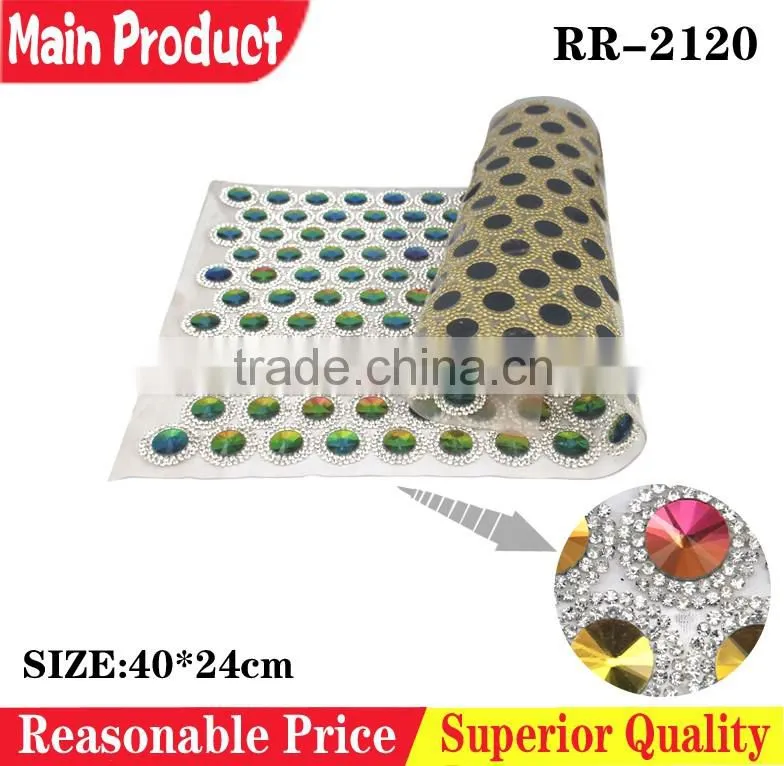 Colourful crystal flatback rhinestone mesh, hot-fix adhesive diamond roll