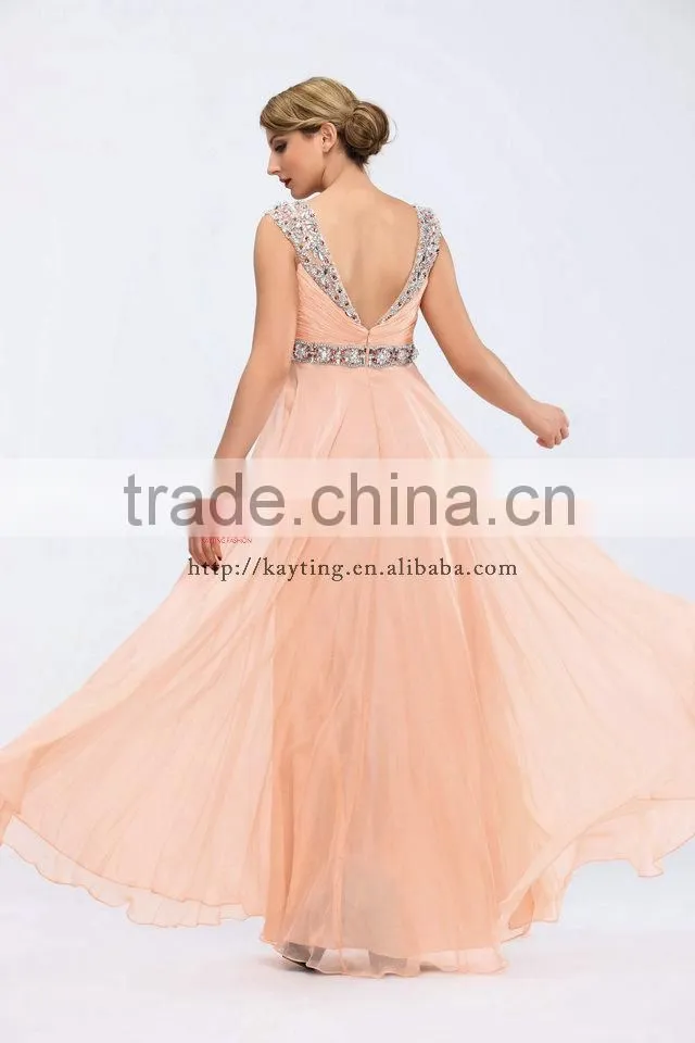 Elegant sleeveless beaded dark V backless evening dress new