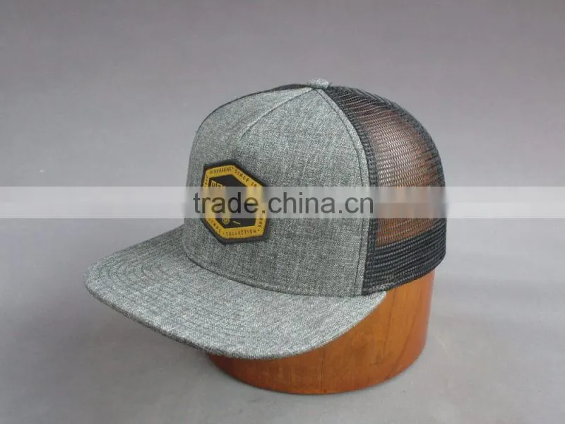 custom 5 panel trucker cap with woven badge