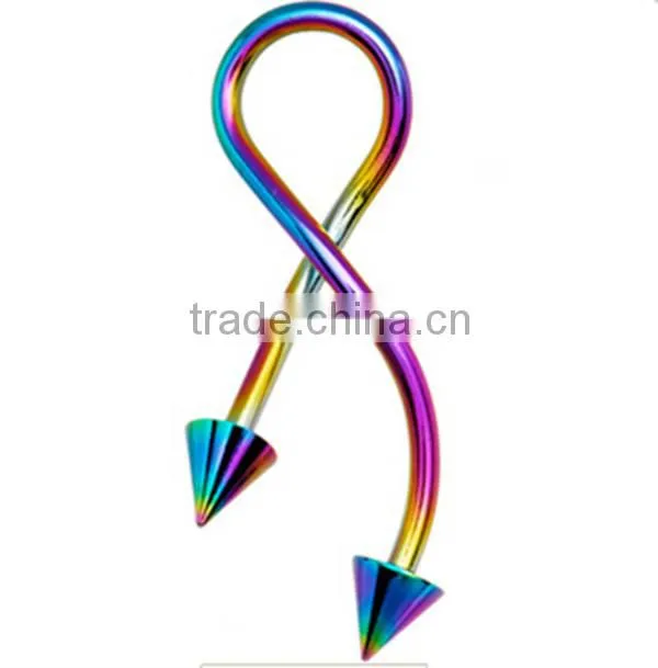 14g Anodized Steel Rainbow Ear Spiral Twister Body Jewelry