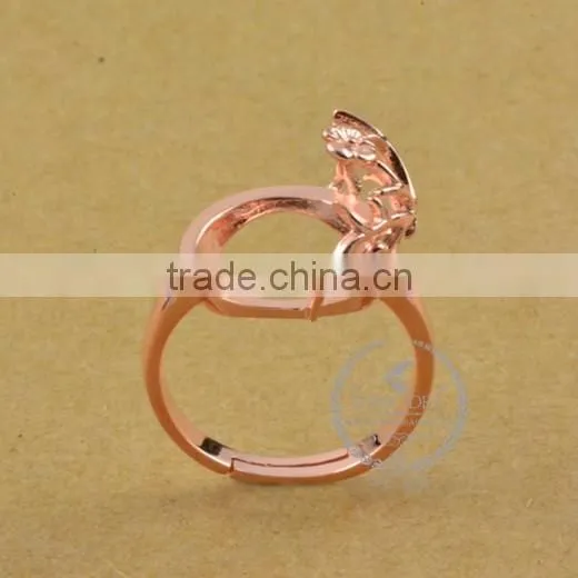 14mm 925 sterling silver rose gold flower branch round bezel ring base blank supplies DIY findings 1216002