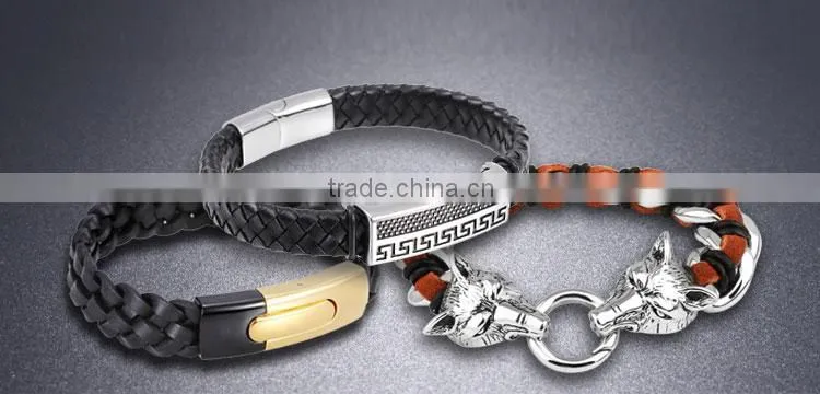 Men black braided leather bracelet cool bracelet for boys New