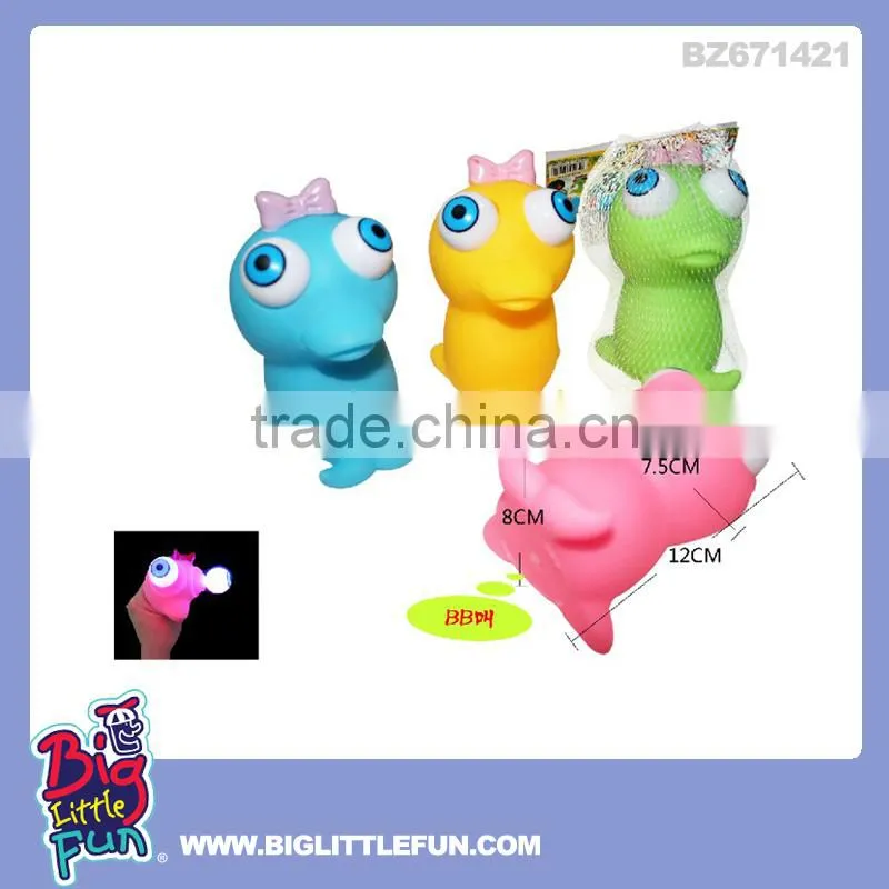 Eye pop squeeze toy rubber cow with light and BB sound