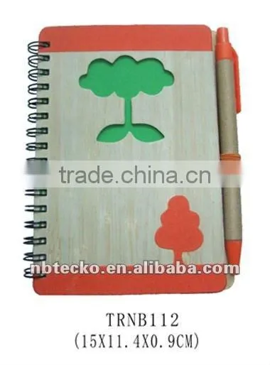 New design for promotional bamboo cover recycled note book with recycled ball pen