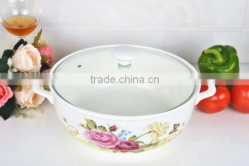 10" porcelain microwave pot with glas lid
