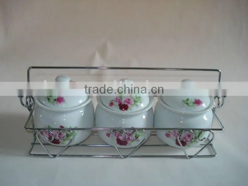 empty ceramic salt & pepper shaker with metal stand