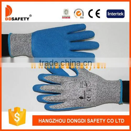 DDSAFETY China supplier Blue latex crinkle Glove Cut Resistance Glove