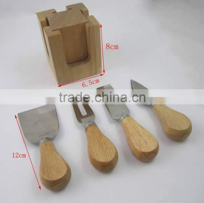 Fashion Style Wooden Block 4pcs Novelty Cheese Knives
