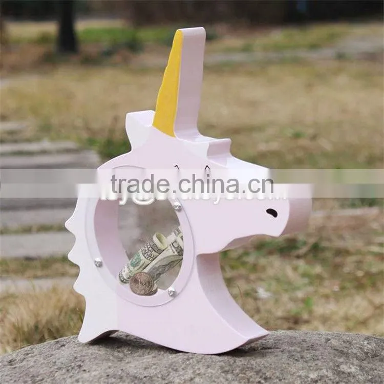 New design lovely wooden unicorn piggy bank for kids W02A257
