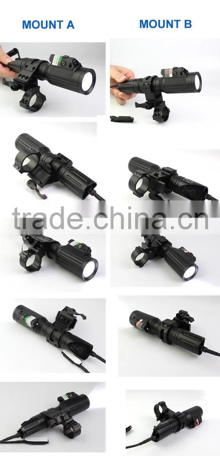 Tactical professional hunting green laser sight with 1000 lumens CREE T6 LED flashlight with strobe light