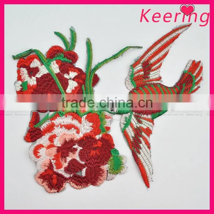 3D bird flower embroidery patch for clothing WEF-535