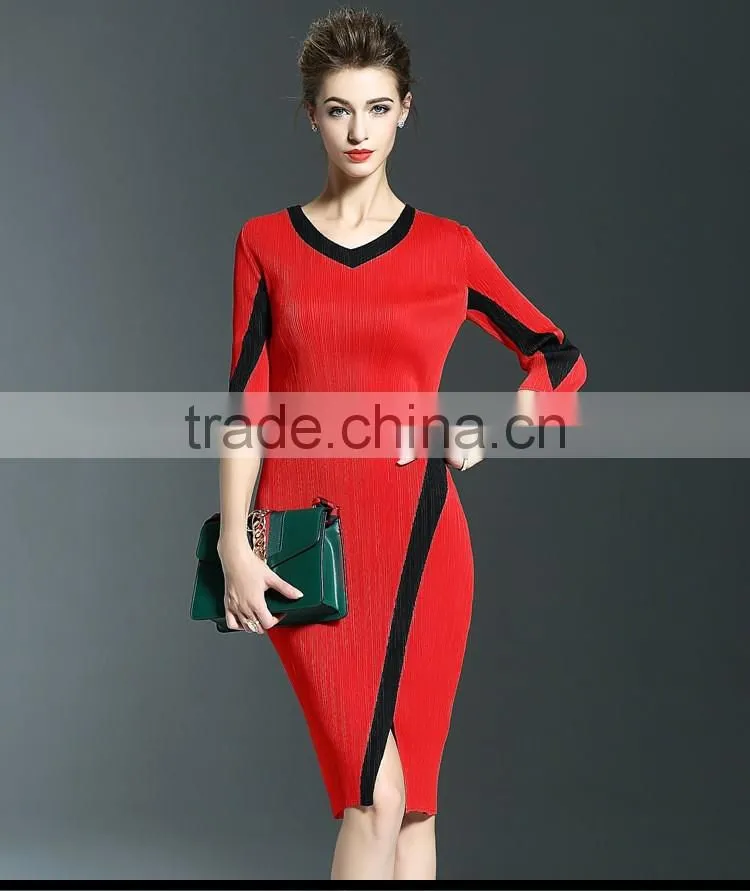 Exquisite ladies 3/4 sleeve draped package hip elastic one piece dress