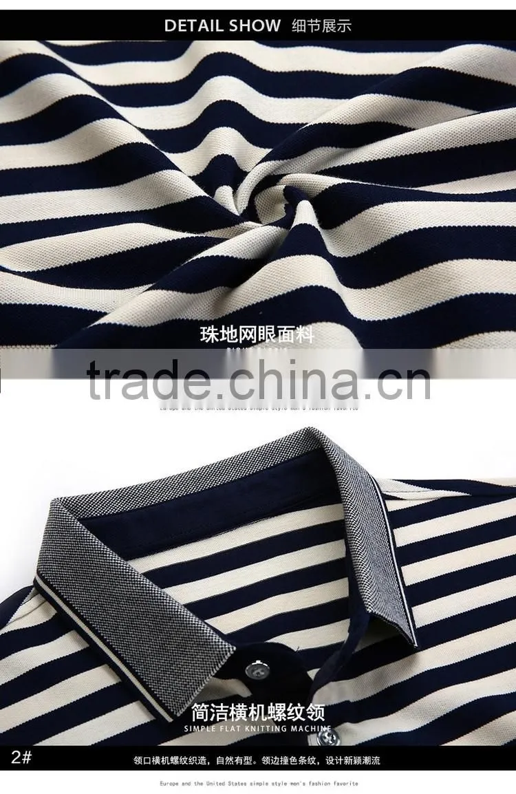 Latest Design Short Sleeve Striped t Shirt Men Polo Shirt Cotton Fabric Yarn Dyed