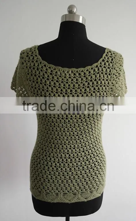 Fashion ladies short sleeve hand crochet pullover sweater