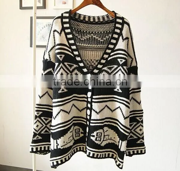 Spring smiles spring and autumn wear new arrival Britpop contrast color loose thick knit sweater women coat